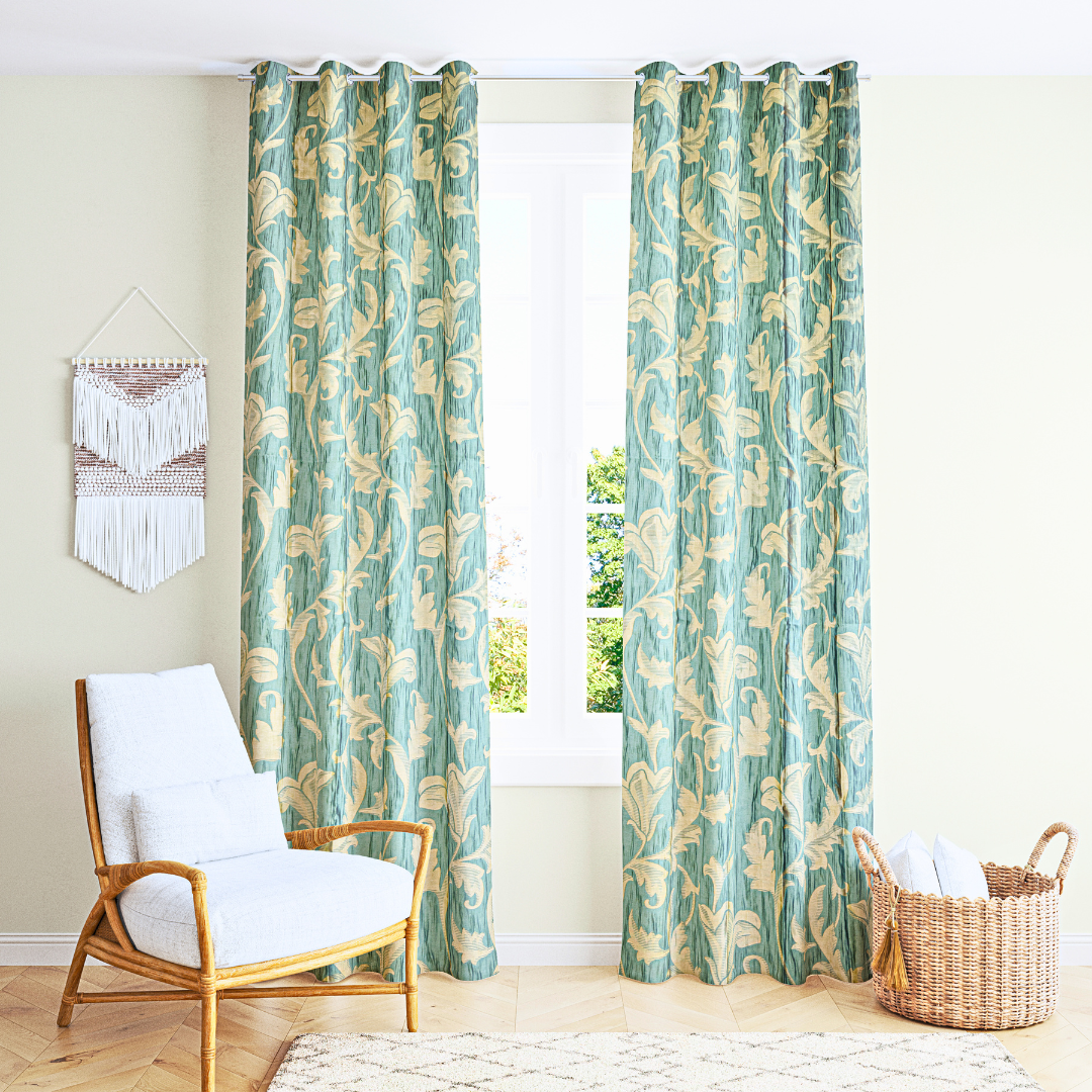 Pack of 2 Curtains - Botanical Design Aqua