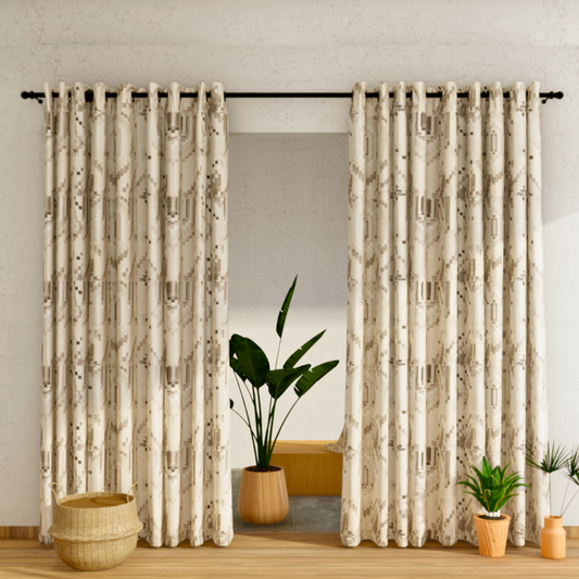 Pack of 2 Curtains - Abstract Design Cream & Black