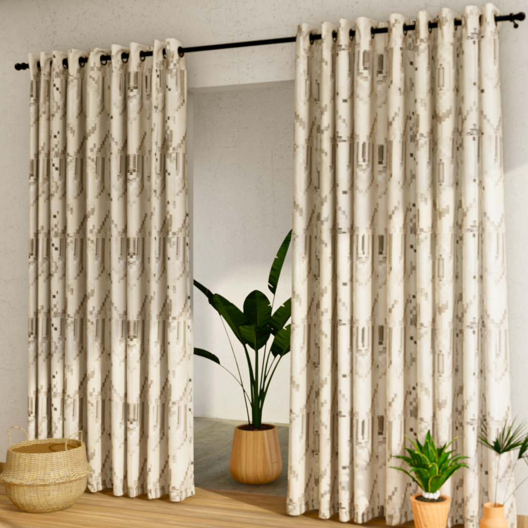 Pack of 2 Curtains - Abstract Design Cream & Black