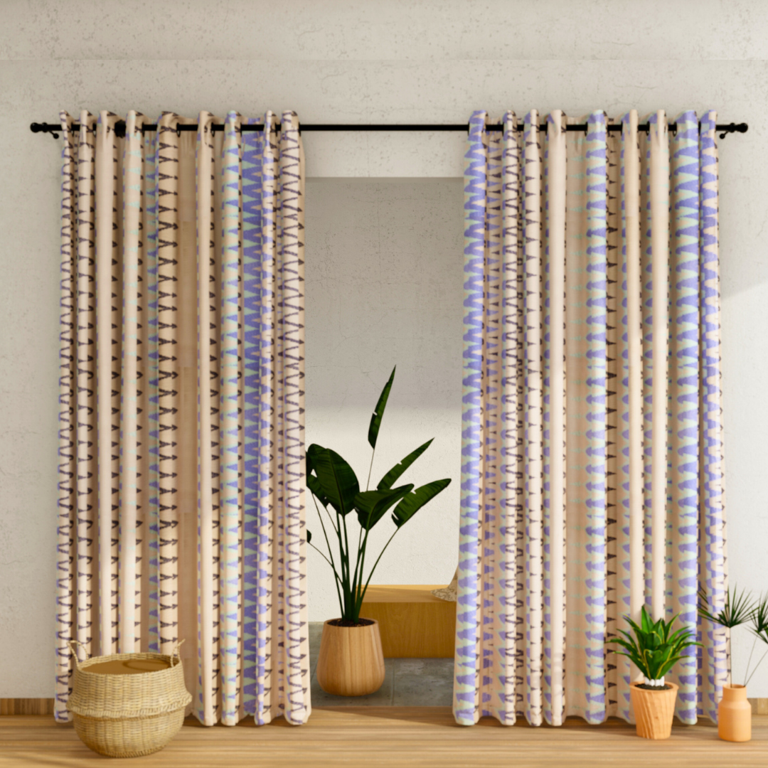 Pack of 2 Curtains - Abstract Design Coffee & Blue