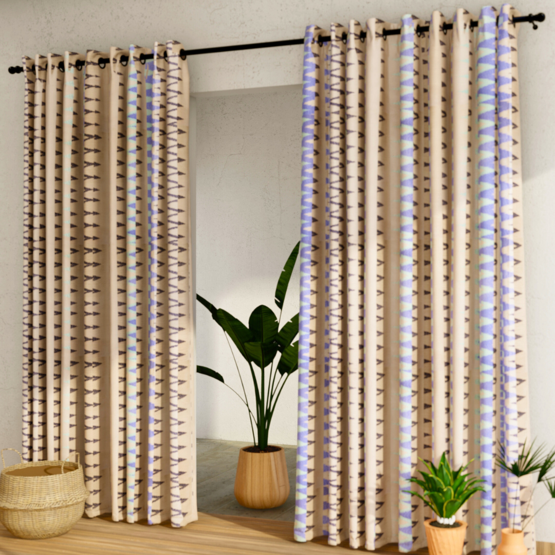 Pack of 2 Curtains - Abstract Design Coffee & Blue