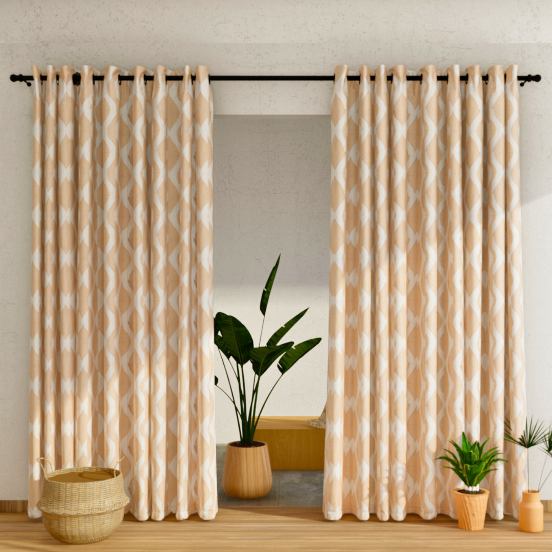 Pack of 2 Curtains - Waves Design Coffee & Gold