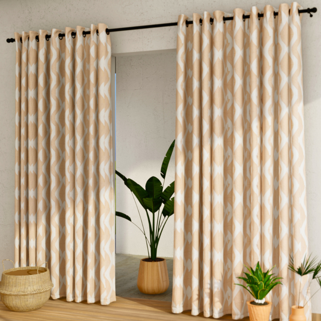 Pack of 2 Curtains - Waves Design Coffee & Gold