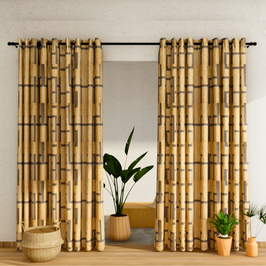 Pack of 2 Curtains - Abstract Design Gold & Black