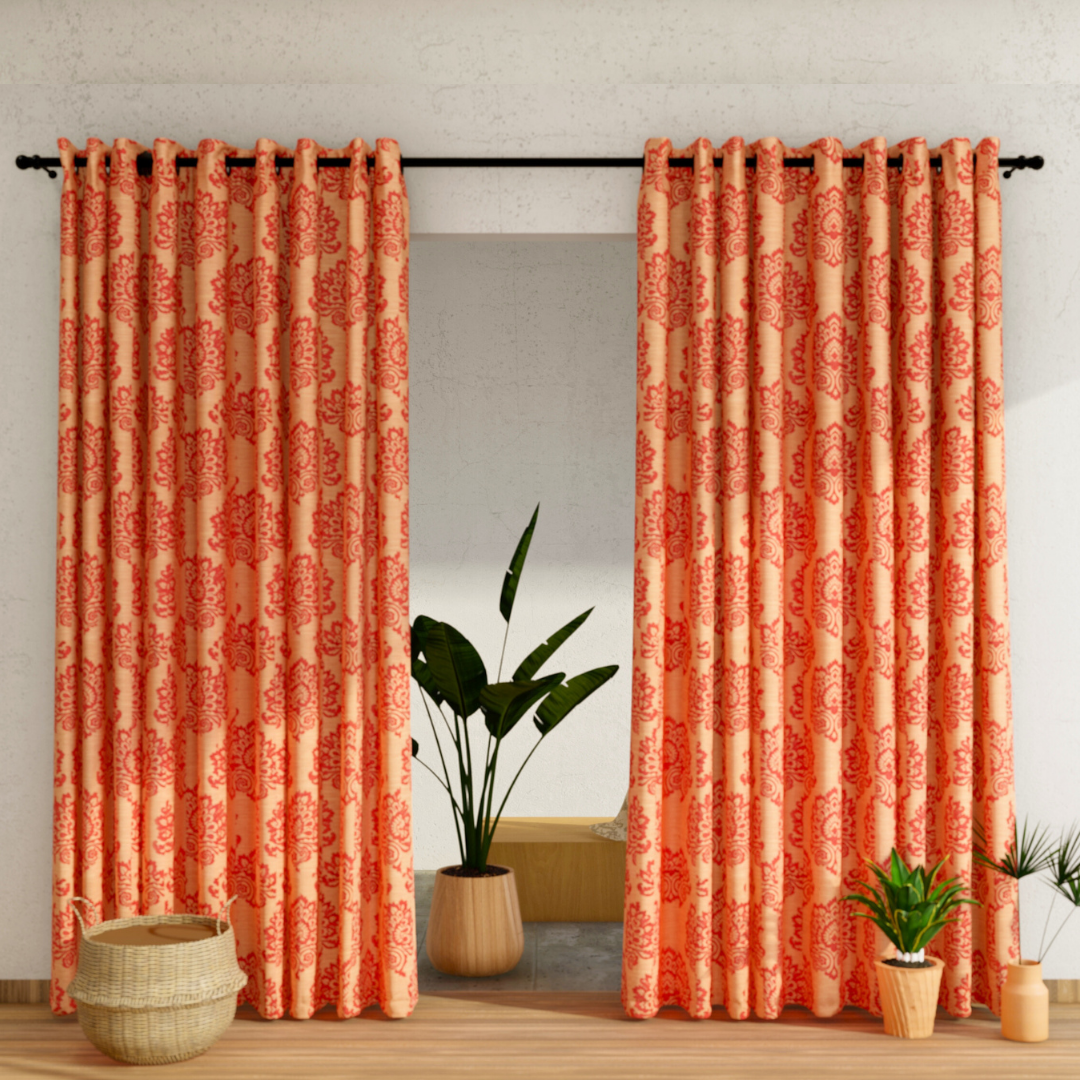 Pack of 2 Curtains - Self Design Maroon