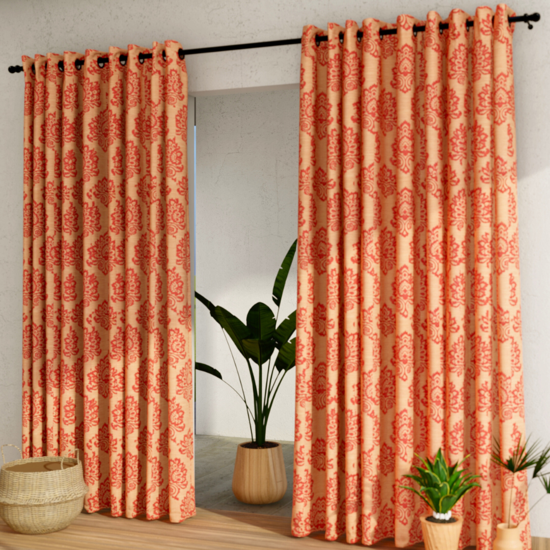 Pack of 2 Curtains - Self Design Maroon