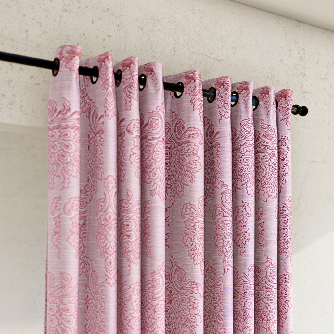 Pack of 2 Curtains - Self Design Cream & Pink