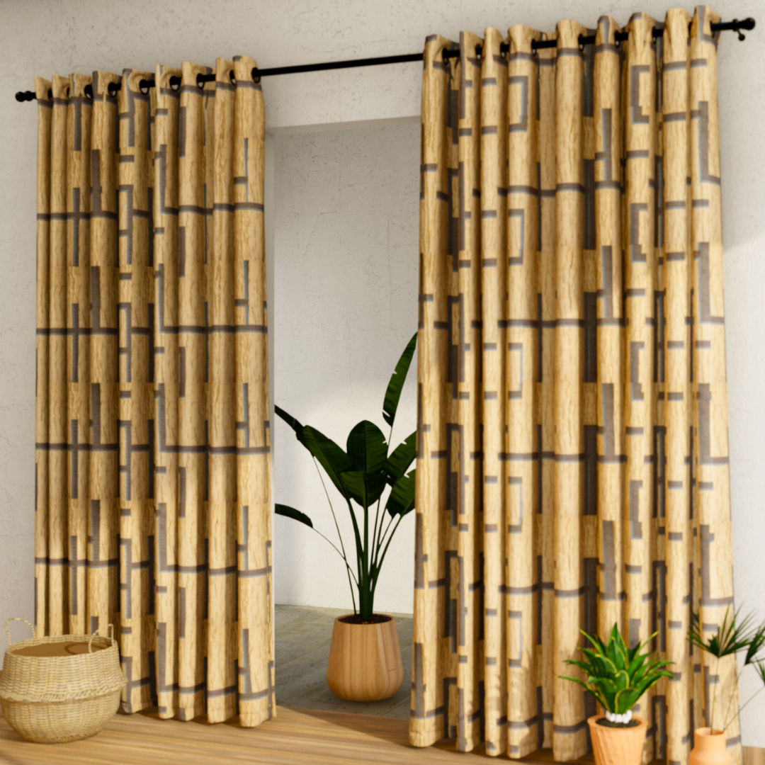 Pack of 2 Curtains - Abstract Design Gold & Black