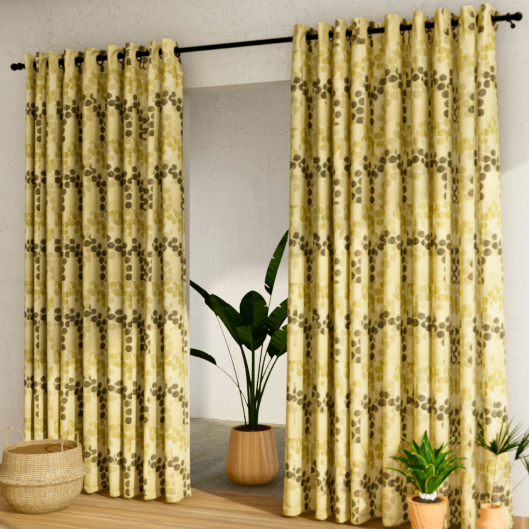 Pack of 2 Curtains - Self Design Cream & Green