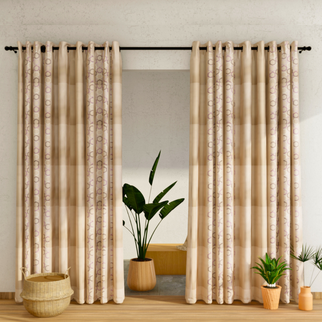 Pack of 2 Curtains - Geometric & Abstract Design Cream