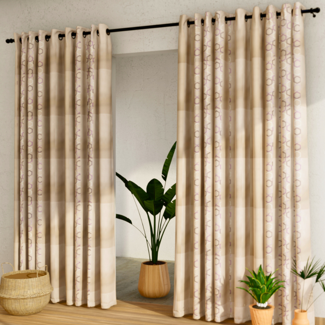 Pack of 2 Curtains - Geometric & Abstract Design Cream