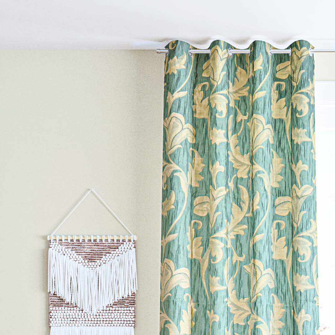 Pack of 2 Curtains - Botanical Design Aqua