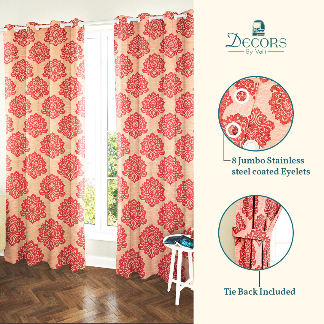 Pack of 2 Curtains - Botanical Design Peach