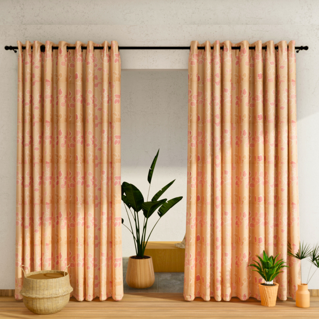 Pack of 2 Curtains - Botanical Design Pink