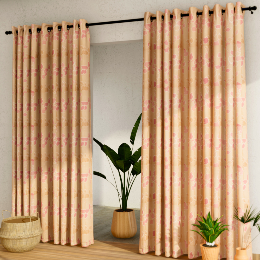 Pack of 2 Curtains - Botanical Design Peach