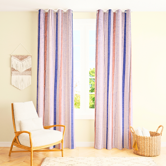 Pack of 2 Curtains - Stripe Design Brown