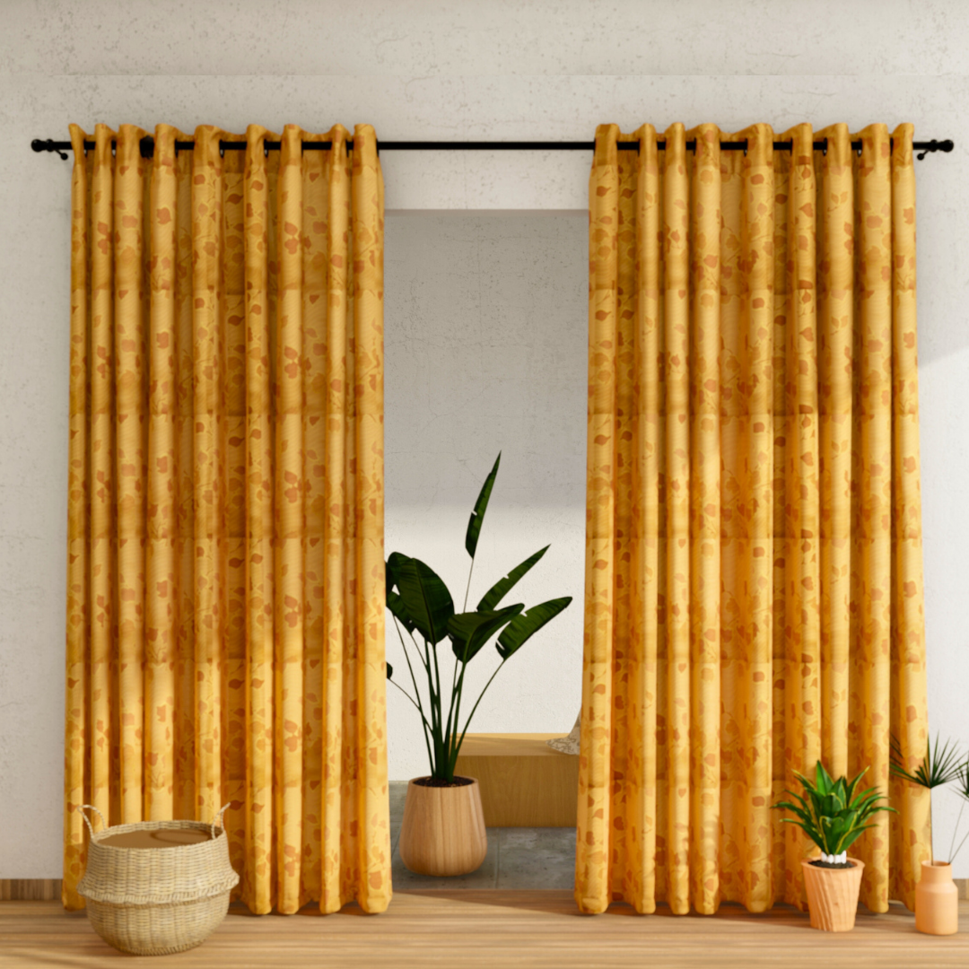 Pack of 2 Curtains - Botanical Design Orange