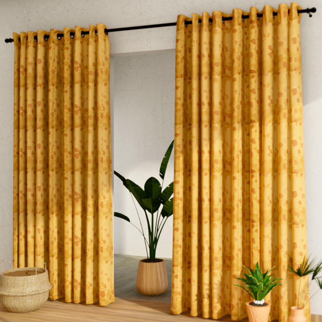 Pack of 2 Curtains - Botanical Design Orange