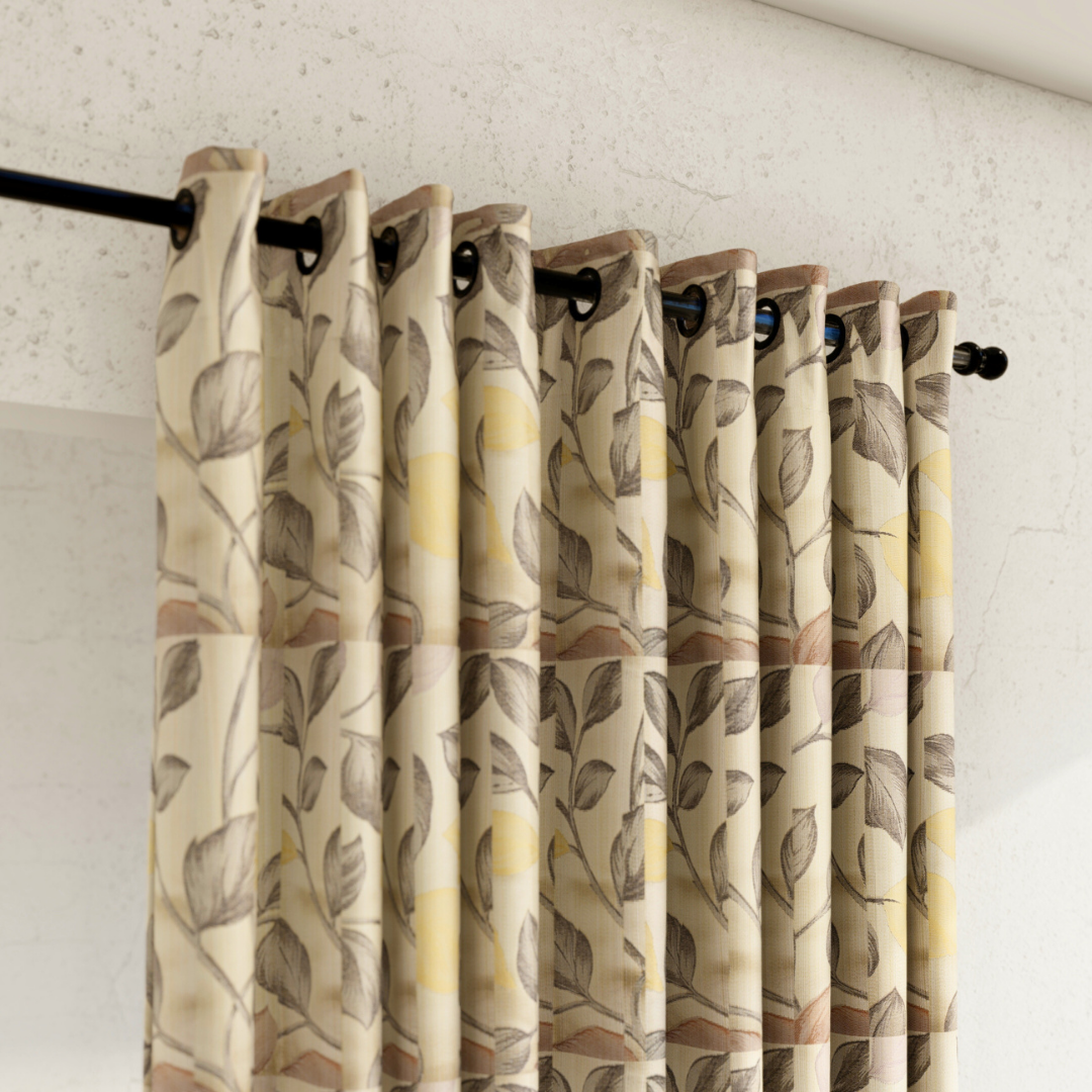 Pack of 2 Curtains - Botanical Design Cream & Gold