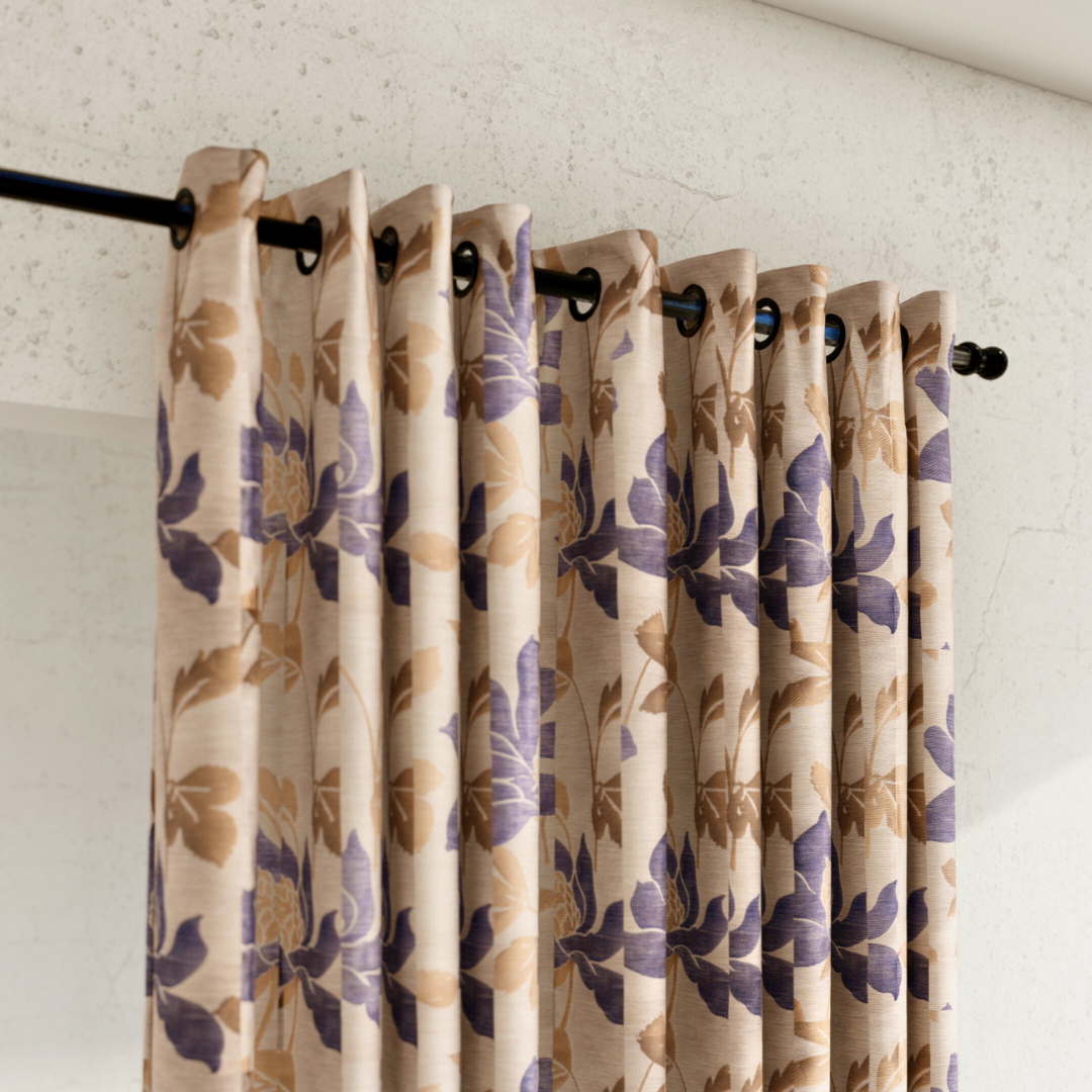 Pack of 2 Curtains - Botanical Design Cream & Blue Window