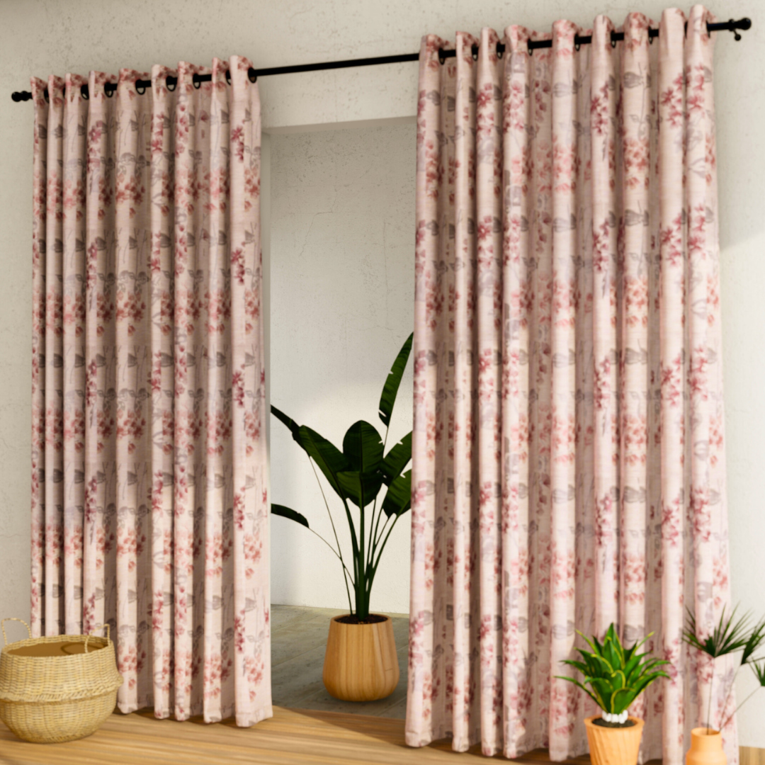 Pack of 2 Curtains - Botanical Design Coffee