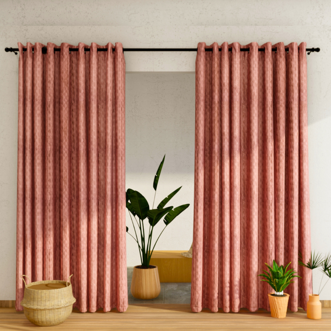 Pack of 2 Curtains - All Self Design Maroon