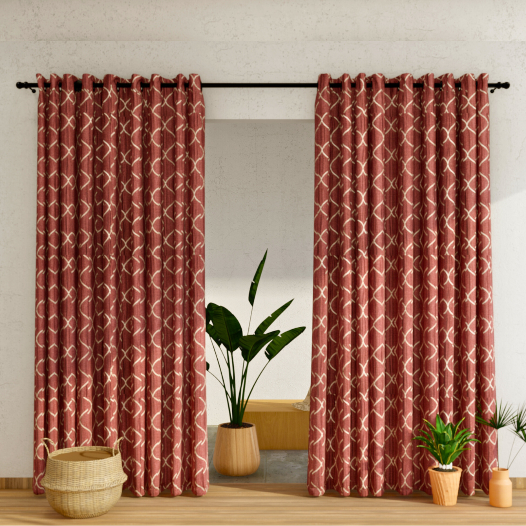 Pack of 2 Curtains - All Over Design Maroon Window