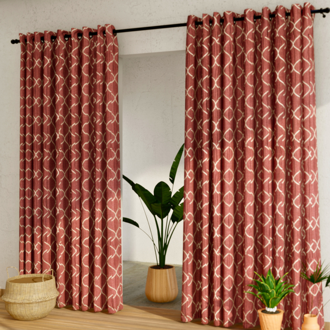 Pack of 2 Curtains - All Over Design Maroon Window