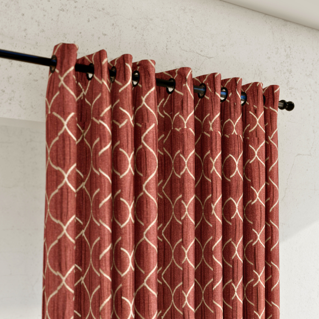 Pack of 2 Curtains - All Over Design Maroon Window