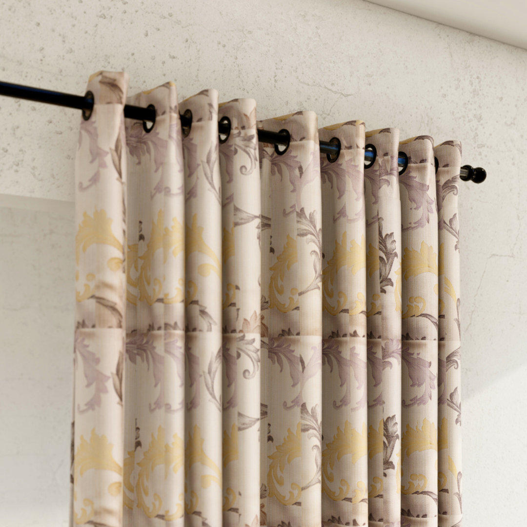 Pack of 2 Curtains - All Over Design Cream & Gold