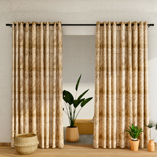 Pack of 2 Curtains - All Over Design Brown