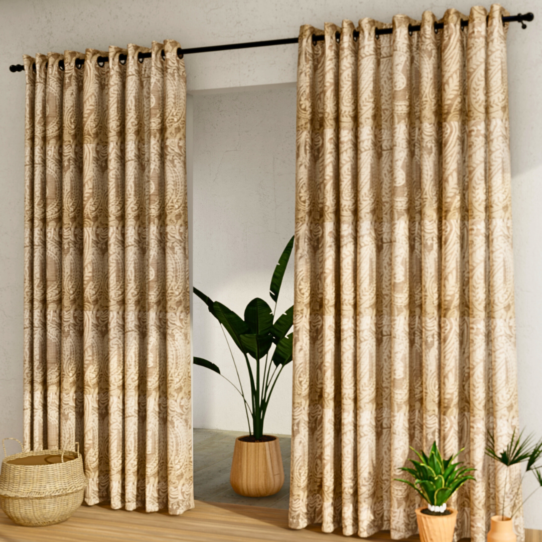 Pack of 2 Curtains - All Over Design Brown