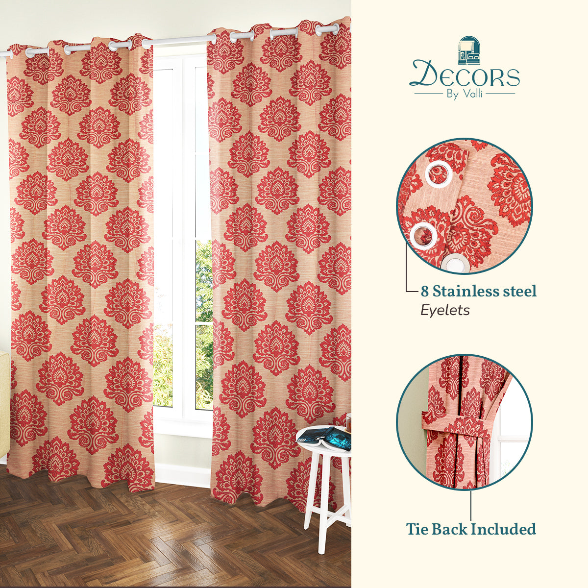 Pack of 2 Curtains - Botanical Design Orange