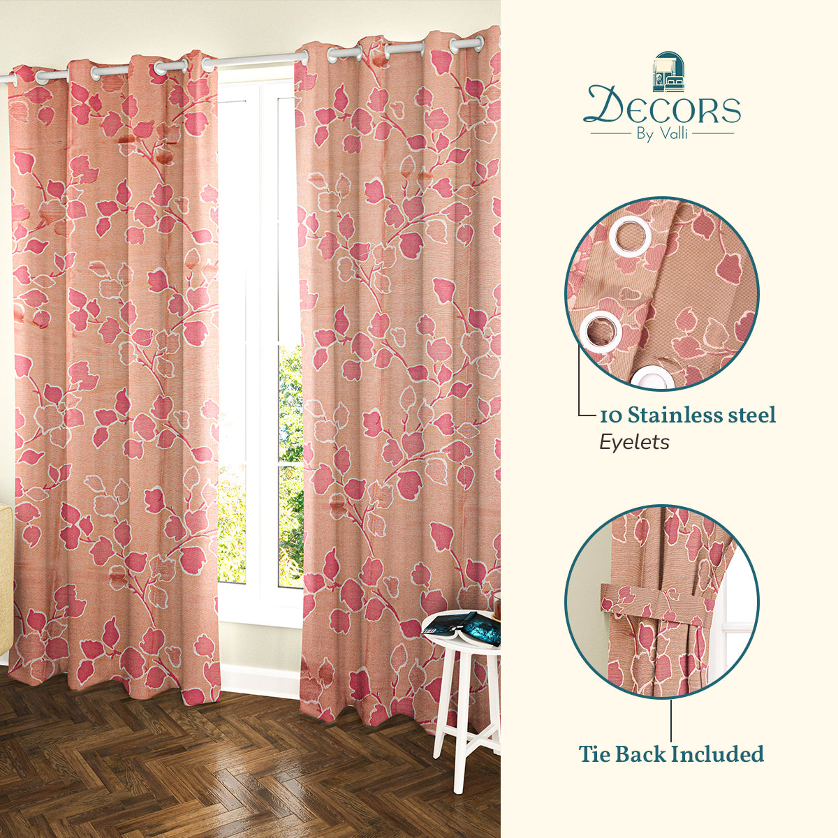 Pack of 2 Curtains - Botanical Design Coffee