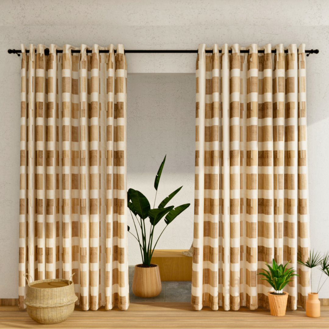 Pack of 2 Curtains - Abstract Design Cream & Brown