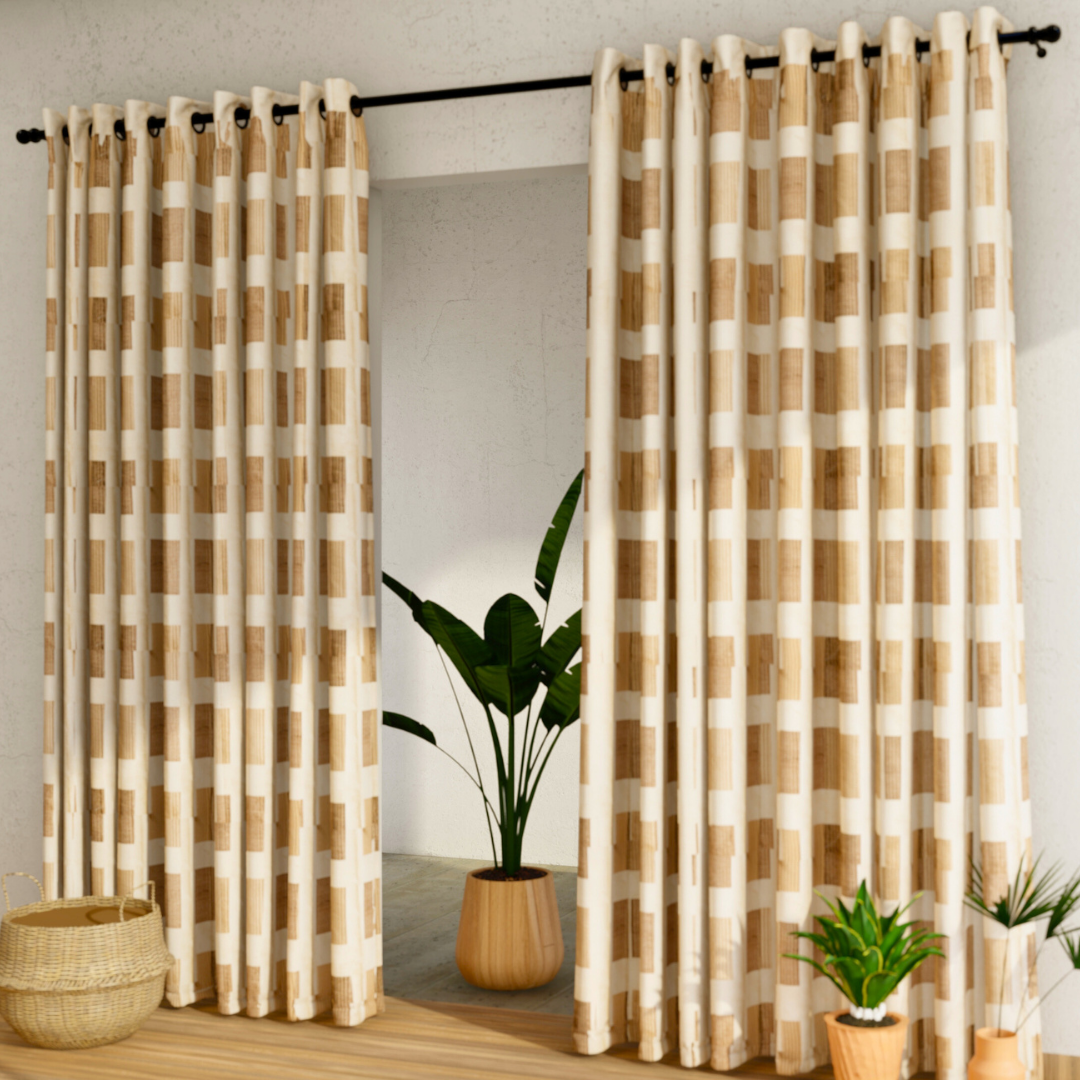 Pack of 2 Curtains - Abstract Design Cream & Brown