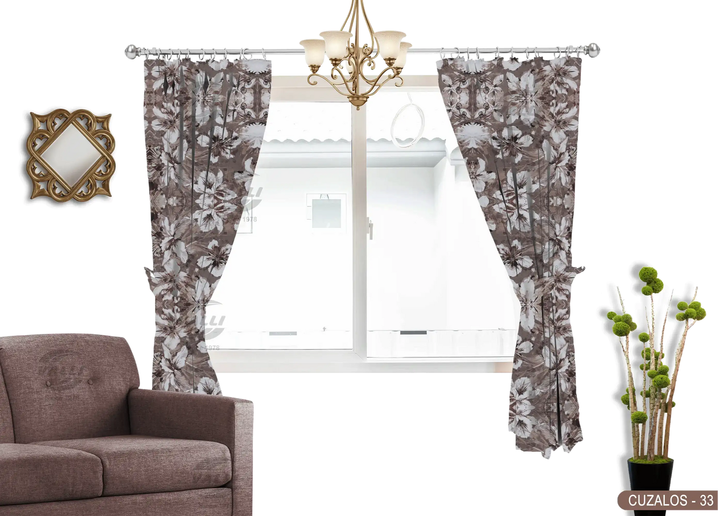 Big Flower Design Curtain - Brown