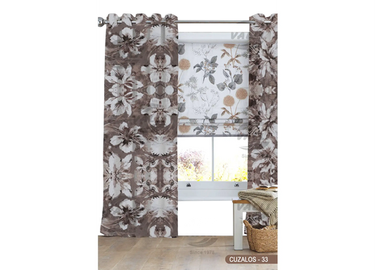 Big Flower Design Curtain - Brown