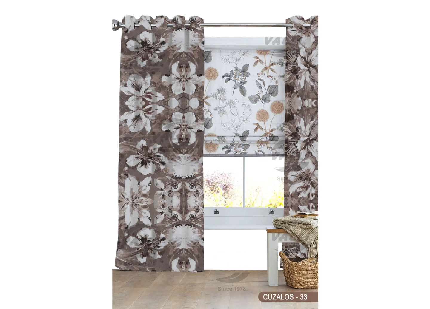 Big Flower Design Curtain - Brown