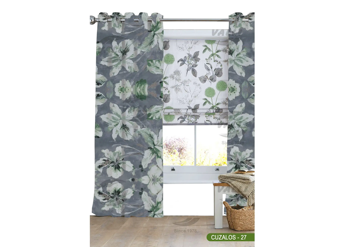 Big Flower Design Curtain - Green