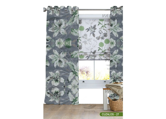 Big Flower Design Curtain - Green