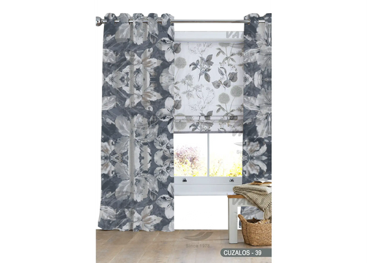 Big Flower Design Curtain - Grey