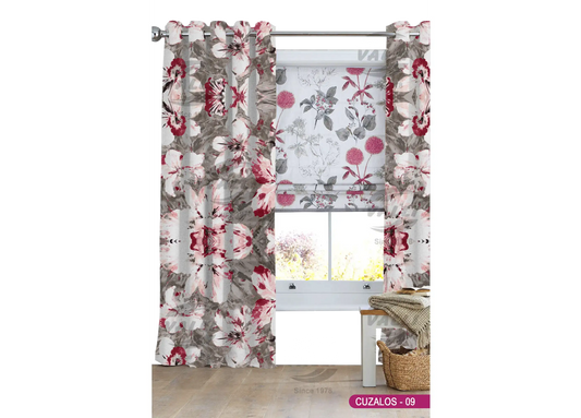 Big Flower Design Curtain - Maroon