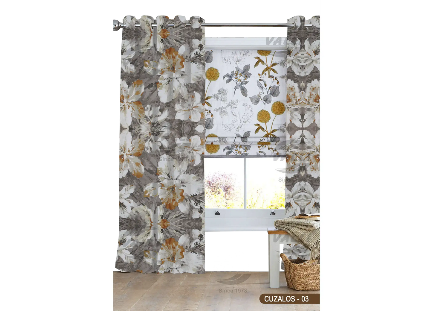 Big Flower Design Curtain - Mustard