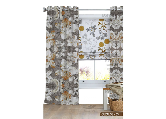 Big Flower Design Curtain - Mustard