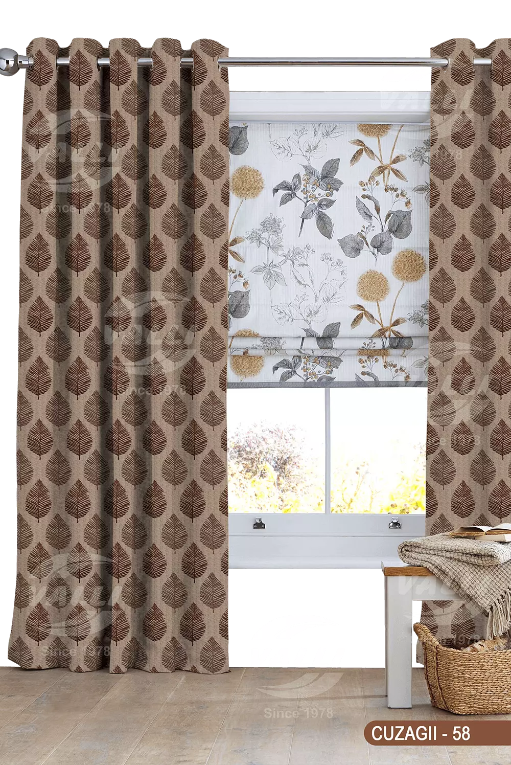 Big Leaf Curtain - Coffee Brown