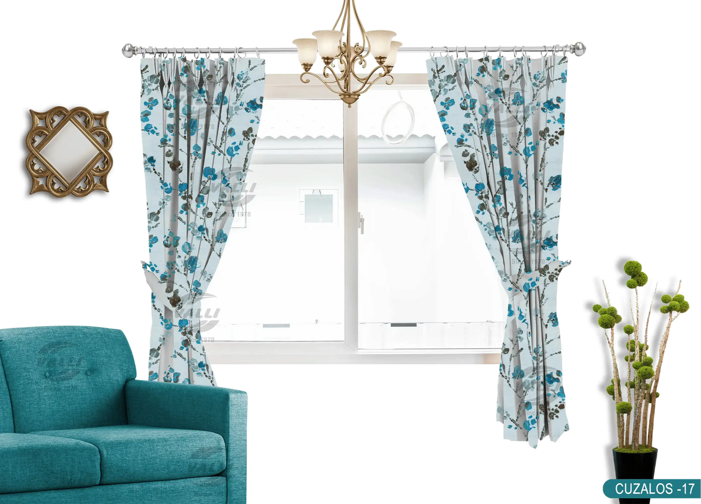 Branch Flower Curtain - Blue