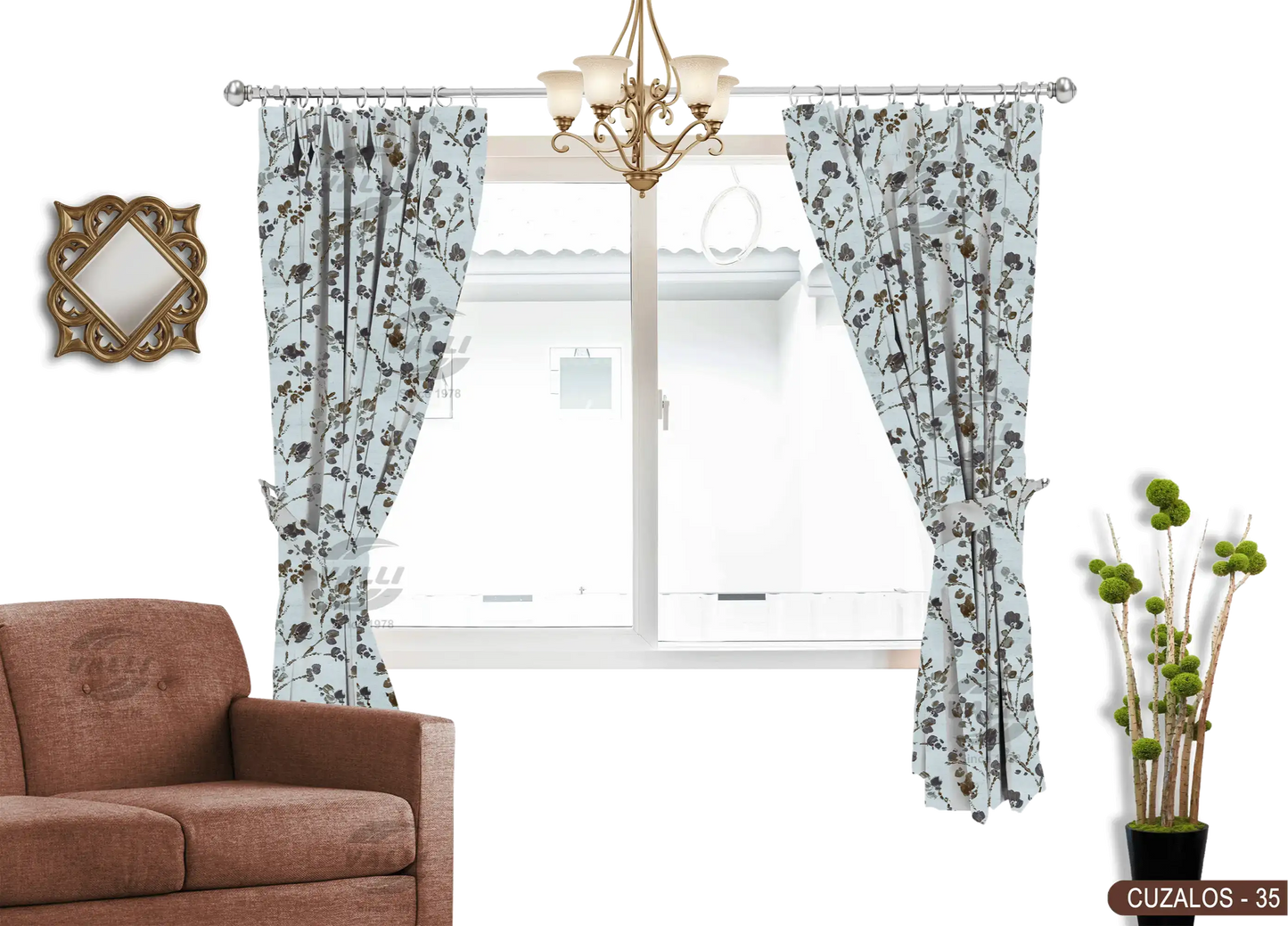 Branch Flower Curtain - Brown