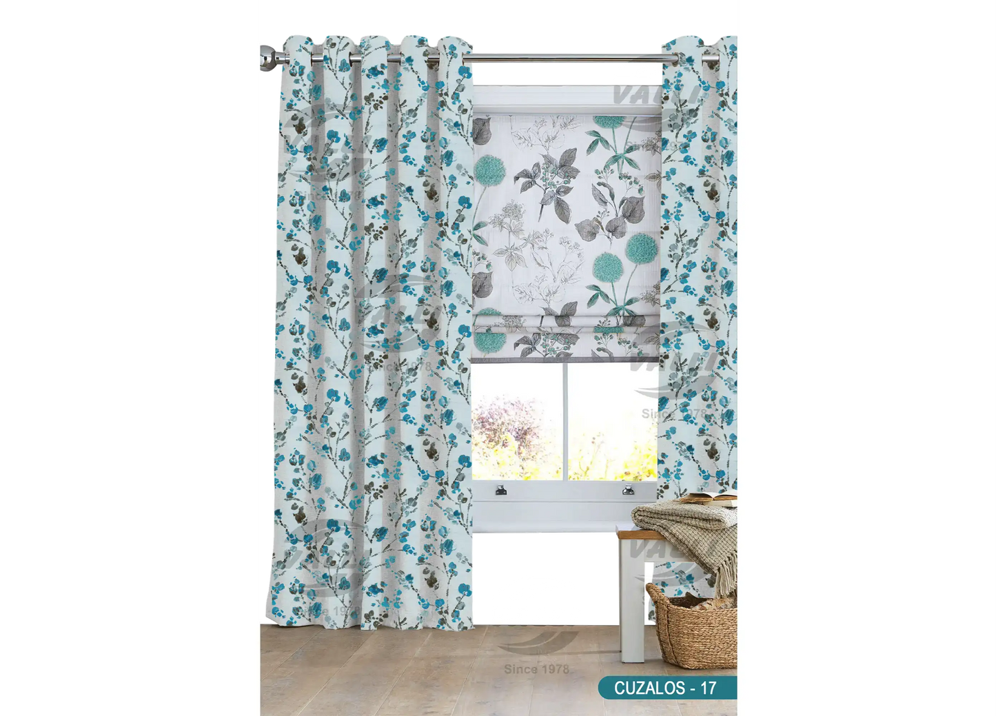 Branch Flower Curtain - Blue