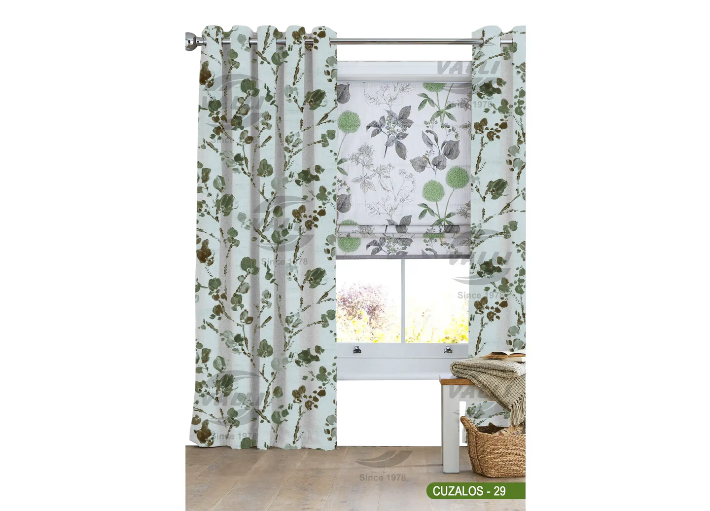 Branch Flower Curtain - Green